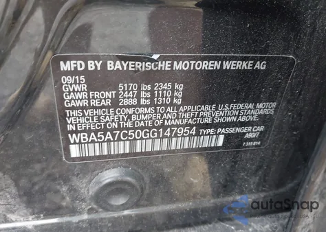 2016 BMW 528I xDrive from USA, damaged, VIN WBA5A7C50GG147954